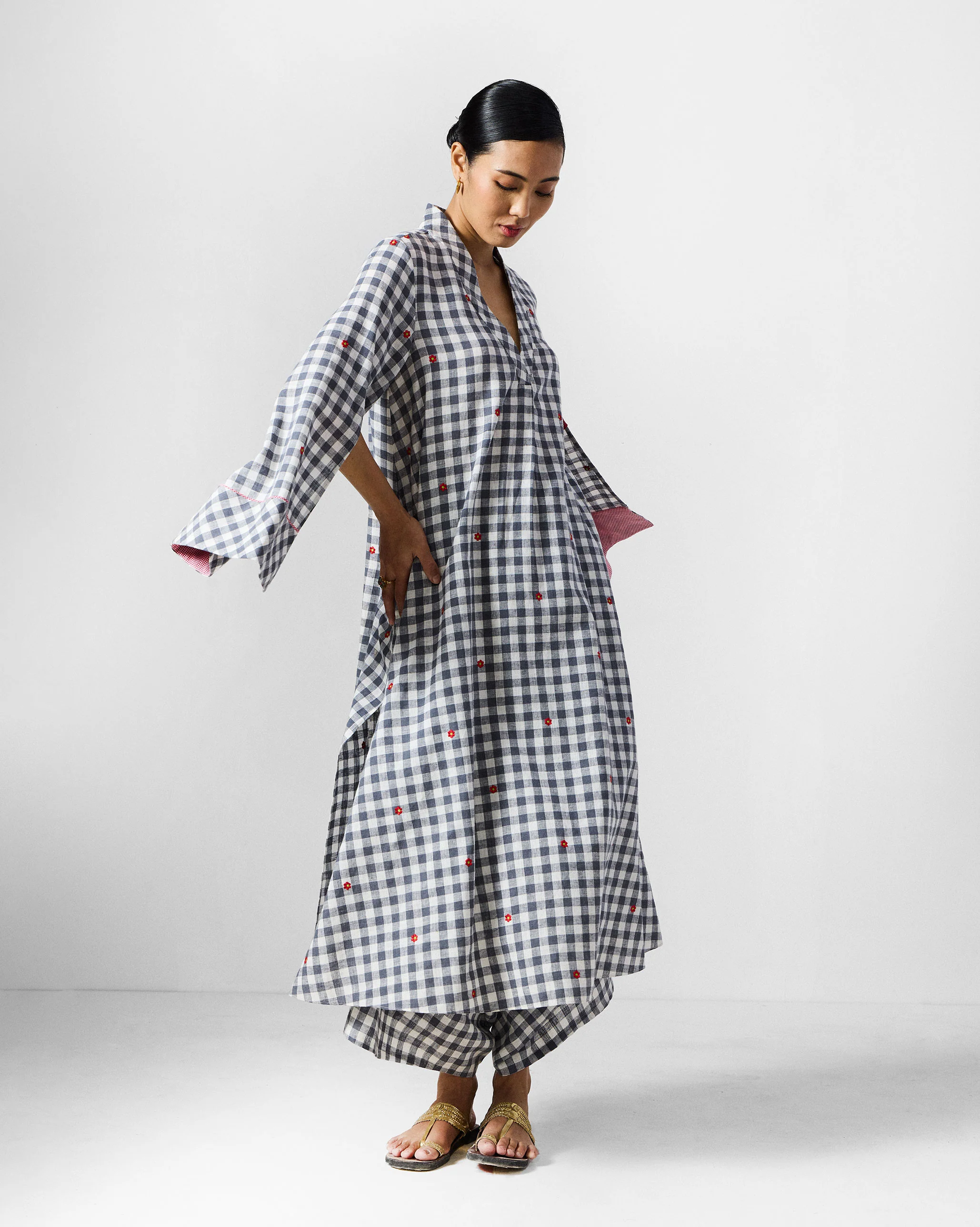 Dhauli Kurta - Grey & Whitel Checks - Image 5